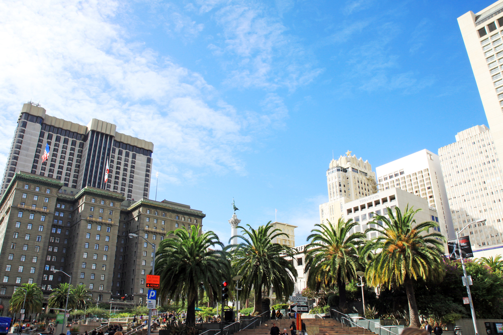 San Francisco's Union Square with blue skies