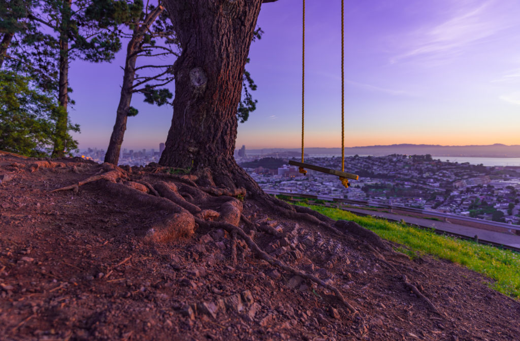 Swing at Bernal Heights with a view of San Francisco
